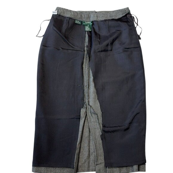 Vtg Lauren Ralph Lauren Wool Houndstooth Skirt Sz 10 Black Gray Lined Straight - Picture 9 of 9